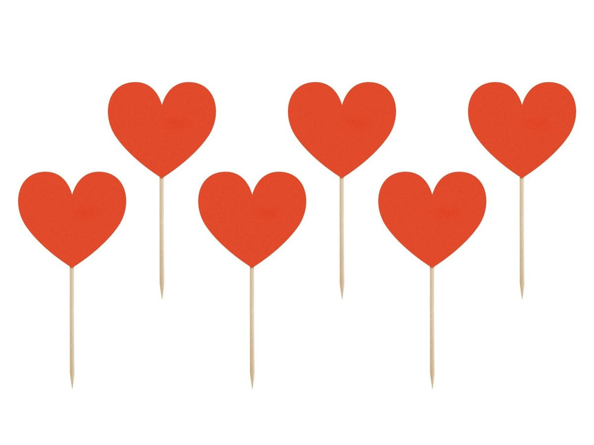 Hartjes Cupcake Toppers 11cm 6st van Partydeco koop je bij Partywinkel