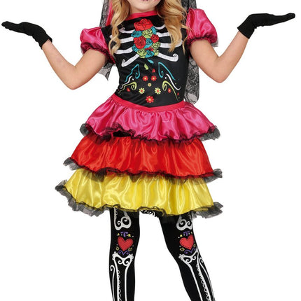 Dia De Los Muertos Jurk Meisje Skelet van Fiestas Guirca koop je bij Partywinkel