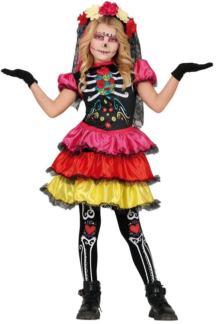 Dia De Los Muertos Jurk Meisje Skelet van Fiestas Guirca koop je bij Partywinkel