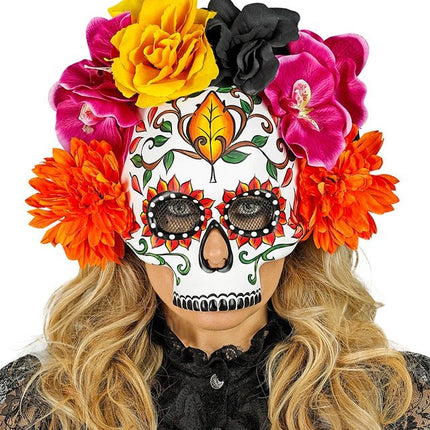 Dia De Los Muertos Masker Gekleurd Schedel van Widmann koop je bij Partywinkel