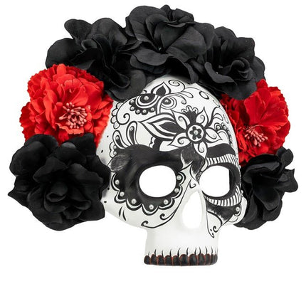 Dia De Los Muertos Masker Zwart Wit Schedel van Widmann koop je bij Partywinkel
