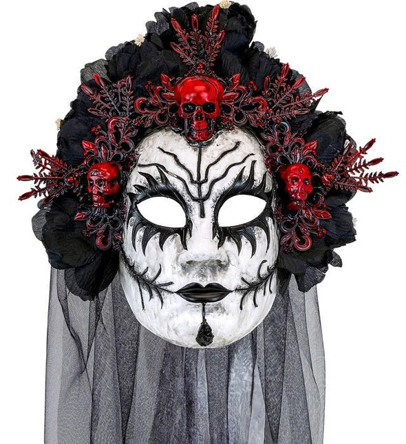 Dia De Los Muertos Masker Zwart Wit Sluier van Widmann koop je bij Partywinkel