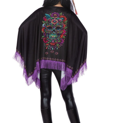 Dia De Los Muertos Poncho Zwart Paars van Wilbers & Wilbers koop je bij Partywinkel