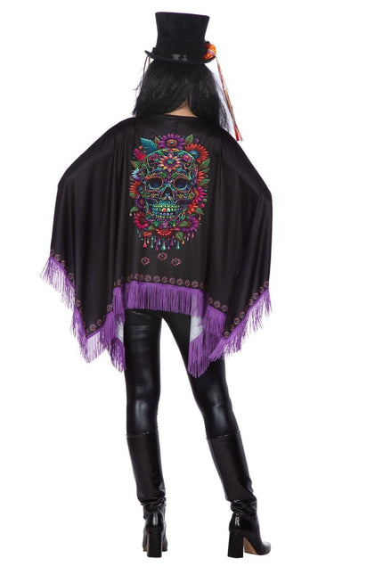 Dia De Los Muertos Poncho Zwart Paars van Wilbers & Wilbers koop je bij Partywinkel