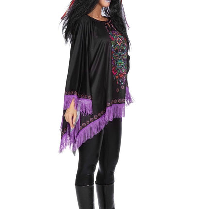 Dia De Los Muertos Poncho Zwart Paars van Wilbers & Wilbers koop je bij Partywinkel