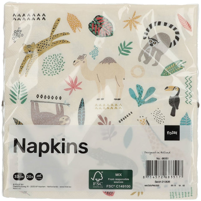 Dieren Servetten 33cm 20st van Folat koop je bij Partywinkel