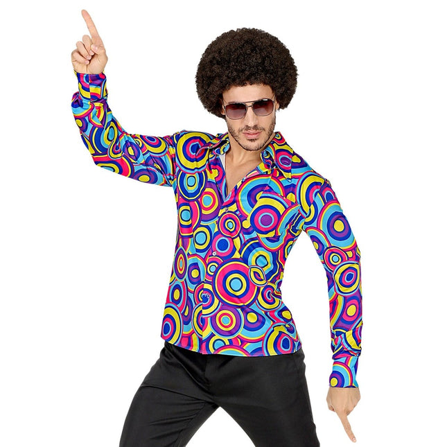 Disco 70S Blouse Blauw Heren Bubbels van Widmann koop je bij Partywinkel