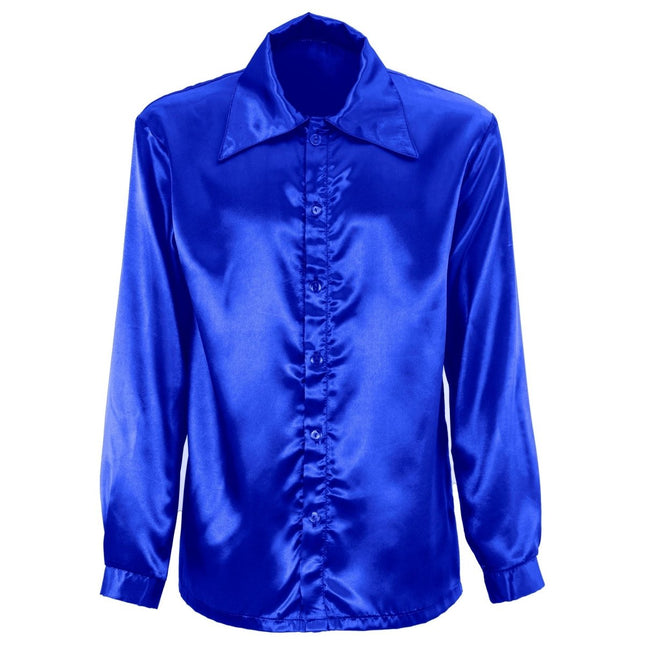 Disco 70S Blouse Blauw Heren Satijn van Widmann koop je bij Partywinkel