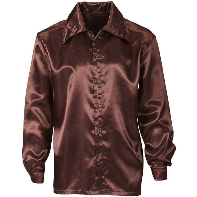 Disco 70S Blouse Bruin Heren Satijn van Widmann koop je bij Partywinkel
