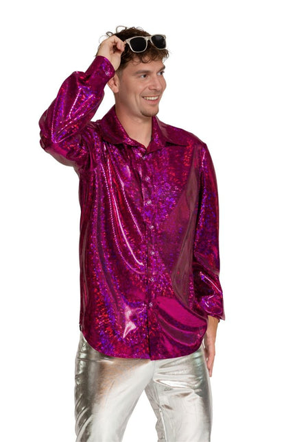 Disco 70S Blouse Fuchsia Glans van Partychimp koop je bij Partywinkel