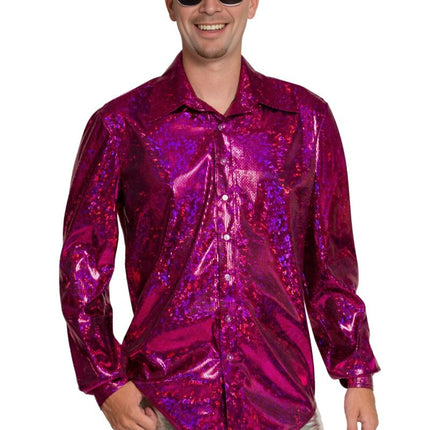 Disco 70S Blouse Fuchsia Glans van Partychimp koop je bij Partywinkel