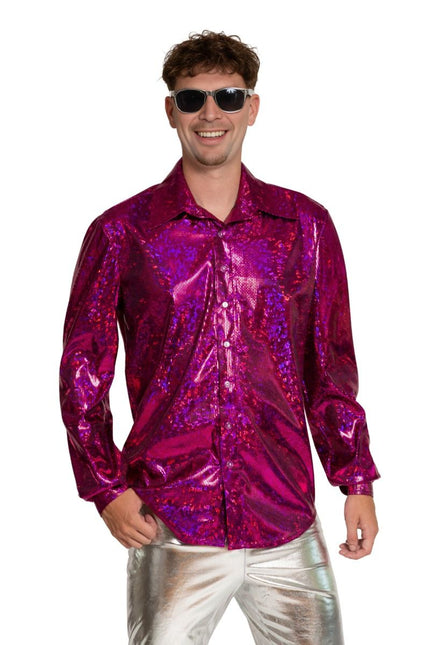 Disco 70S Blouse Fuchsia Glans van Partychimp koop je bij Partywinkel