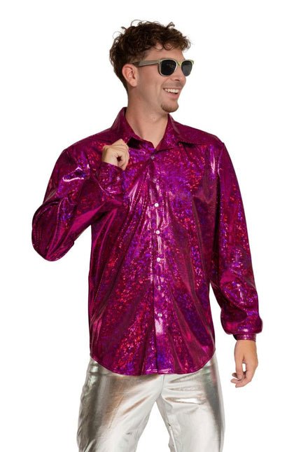 Disco 70S Blouse Fuchsia Glans van Partychimp koop je bij Partywinkel
