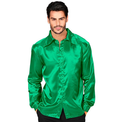 Disco 70S Blouse Groen Heren Satijn van Widmann koop je bij Partywinkel