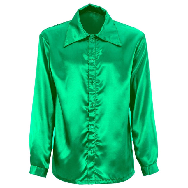 Disco 70S Blouse Groen Heren Satijn van Widmann koop je bij Partywinkel