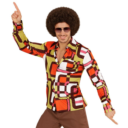 Disco 70S Blouse Groen Oranje Heren van Widmann koop je bij Partywinkel