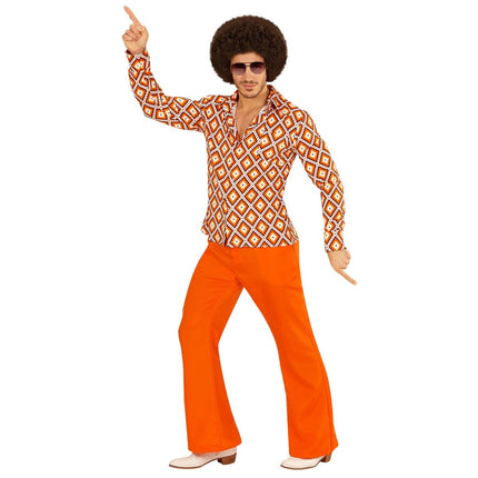 Disco 70S Blouse Oranje Heren Ruit van Widmann koop je bij Partywinkel