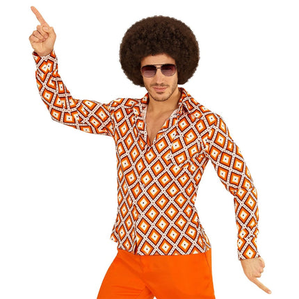 Disco 70S Blouse Oranje Heren Ruit van Widmann koop je bij Partywinkel