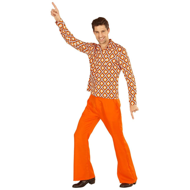 Disco 70S Blouse Oranje Heren Ruit van Widmann koop je bij Partywinkel