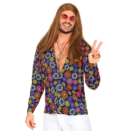 Disco 70S Blouse Paars Heren Bloemen van Widmann koop je bij Partywinkel