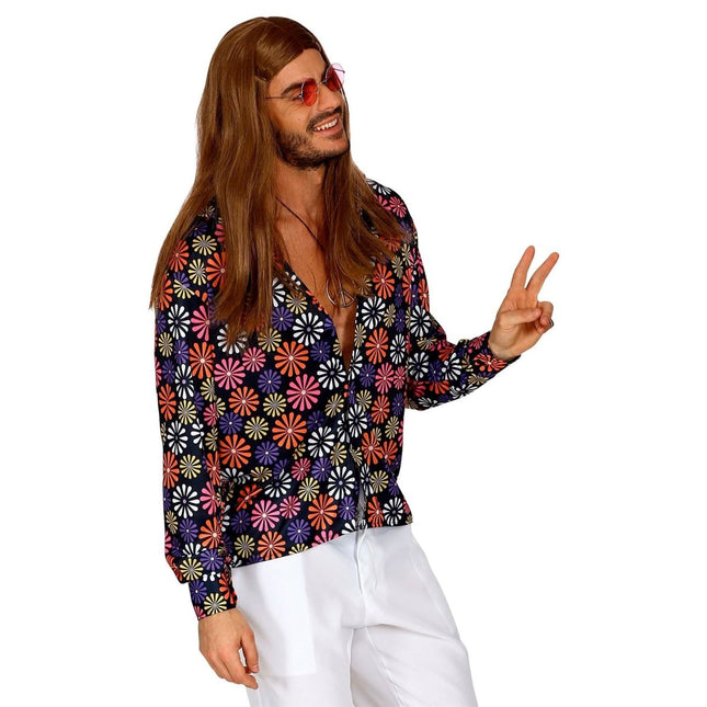 Disco 70S Blouse Paars Heren Bloemen van Widmann koop je bij Partywinkel