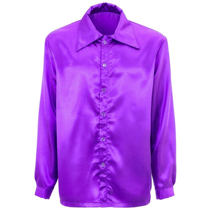Disco 70S Blouse Paars Heren Satijn van Widmann koop je bij Partywinkel