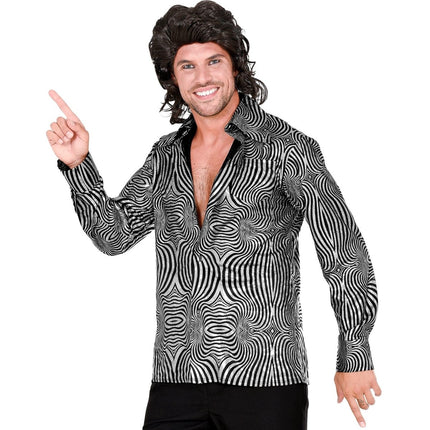 Disco 70S Blouse Zwart Zilver Heren van Widmann koop je bij Partywinkel