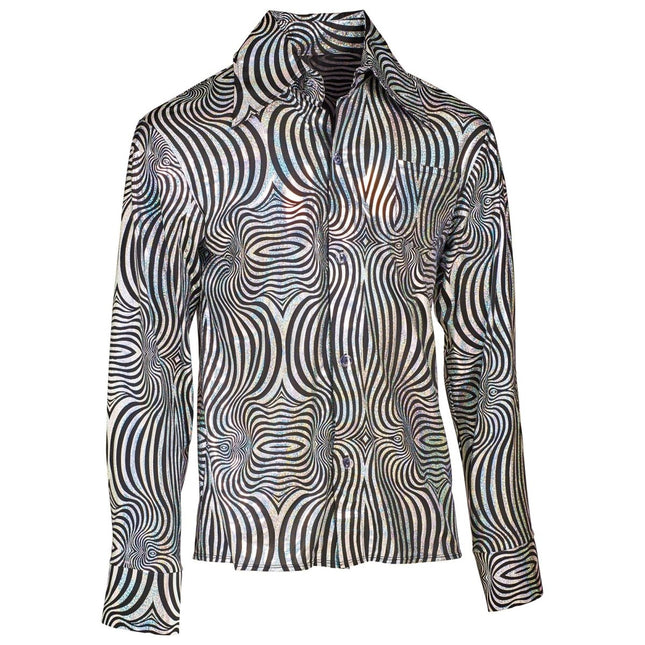 Disco 70S Blouse Zwart Zilver Heren van Widmann koop je bij Partywinkel