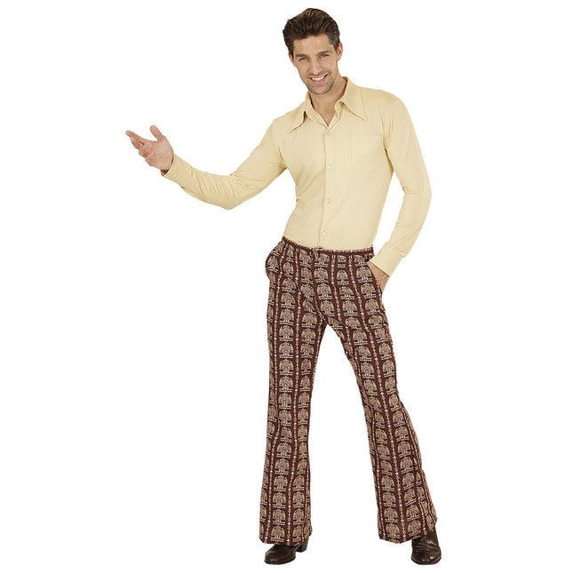 Disco 70S Broek Bruin Heren Old School van Widmann koop je bij Partywinkel
