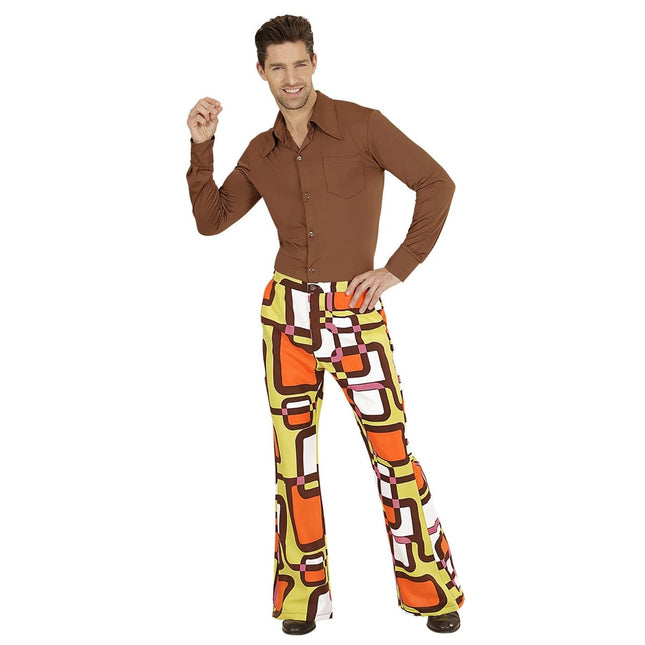 Disco 70S Broek Groen Oranje Heren van Widmann koop je bij Partywinkel