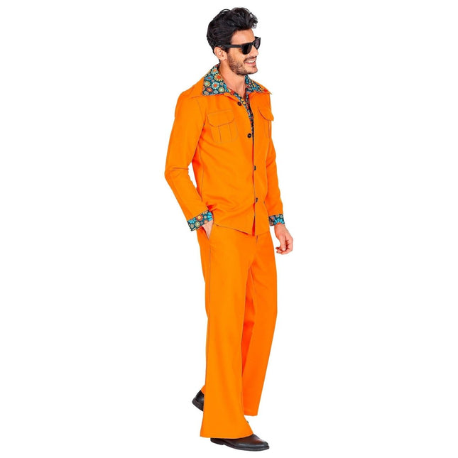 Disco 70S Kostuum Oranje Heren Bloemen van Widmann koop je bij Partywinkel