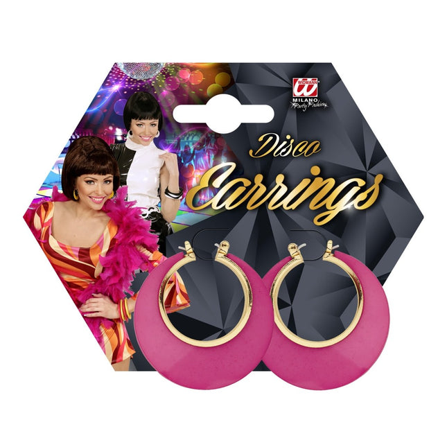 Disco 70S Oorbellen Fuchsia Goud van Widmann koop je bij Partywinkel
