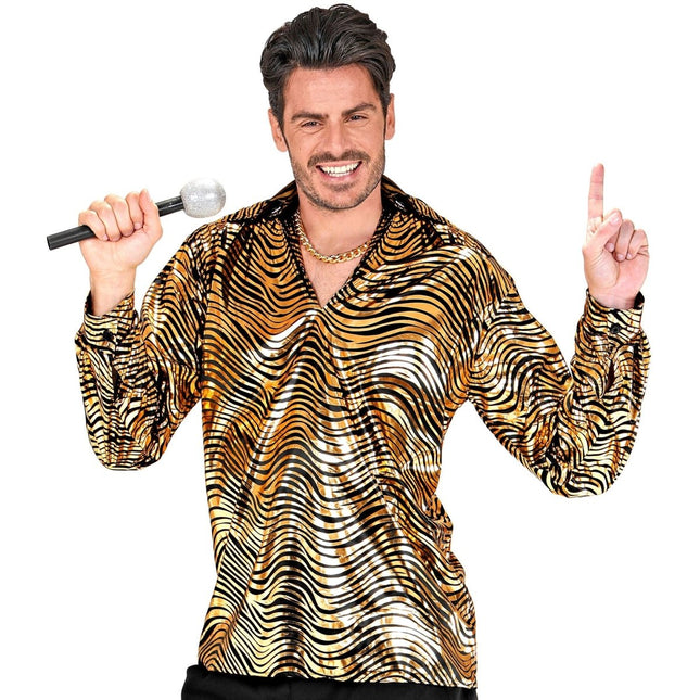 Disco 70S Shirt Goud Heren Tijgerprint van Widmann koop je bij Partywinkel