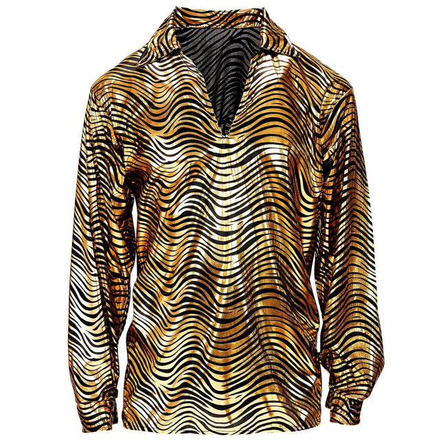 Disco 70S Shirt Goud Heren Tijgerprint van Widmann koop je bij Partywinkel