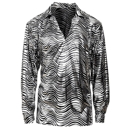 Disco 70S Shirt Zilver Heren Tijgerprint van Widmann koop je bij Partywinkel