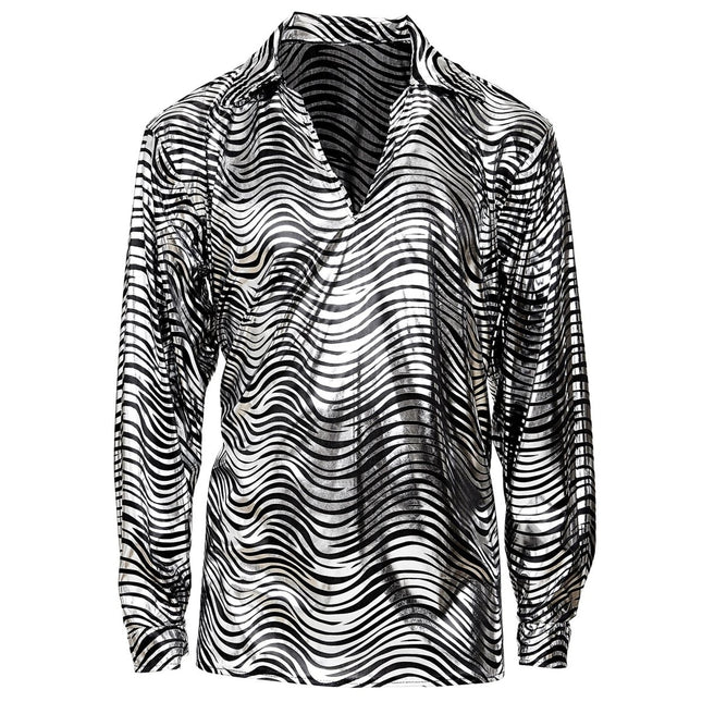 Disco 70S Shirt Zilver Heren Tijgerprint van Widmann koop je bij Partywinkel