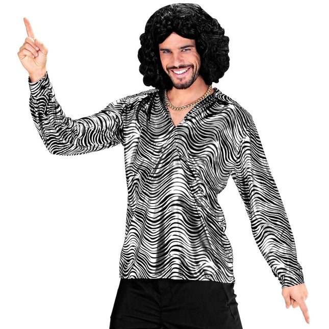 Disco 70S Shirt Zilver Heren Tijgerprint van Widmann koop je bij Partywinkel