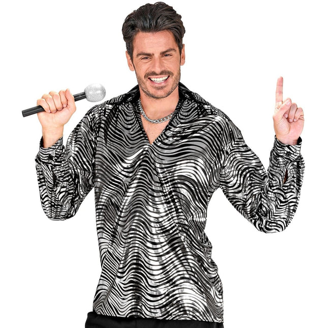 Disco 70S Shirt Zilver Heren Tijgerprint van Widmann koop je bij Partywinkel