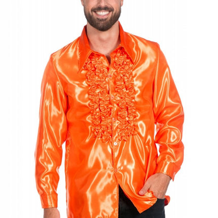 Disco Blouse Ruches Donkeroranje van Wilbers & Wilbers koop je bij Partywinkel