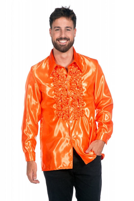 Disco Blouse Ruches Donkeroranje van Wilbers & Wilbers koop je bij Partywinkel