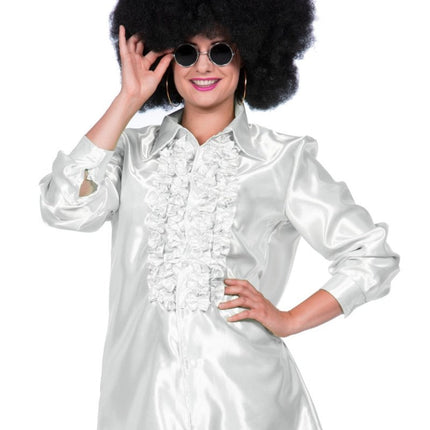 Disco Blouse Ruches Wit van Wilbers & Wilbers koop je bij Partywinkel