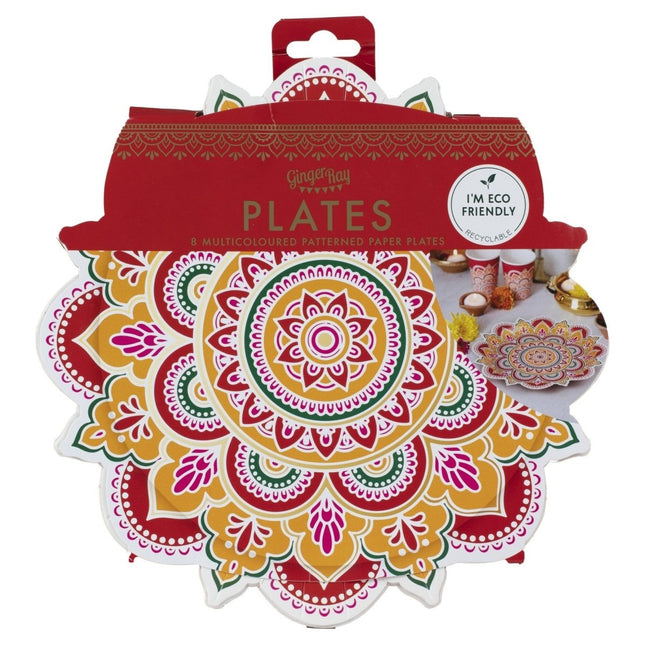 Diwali Borden 27cm 8st van Ginger Ray koop je bij Partywinkel