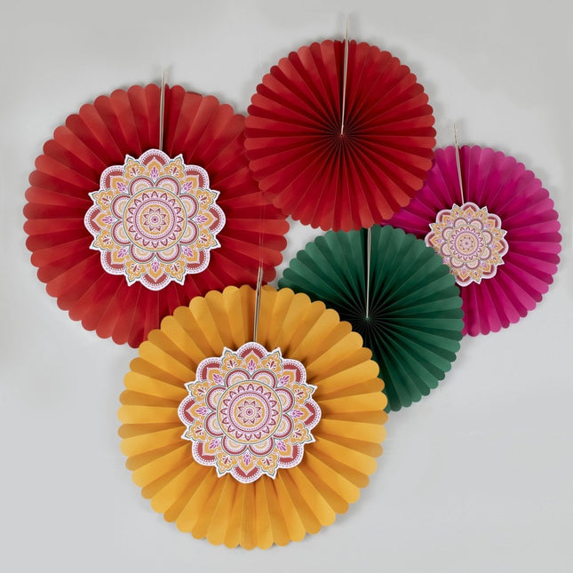 Diwali Papieren Waaiers 5st van Ginger Ray koop je bij Partywinkel