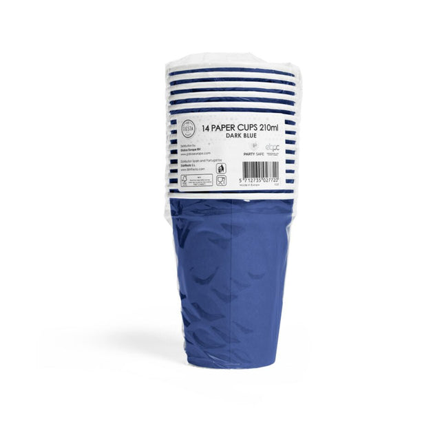 Donkerblauwe Bekers Papier 210ml 14st van WeFiesta koop je bij Partywinkel