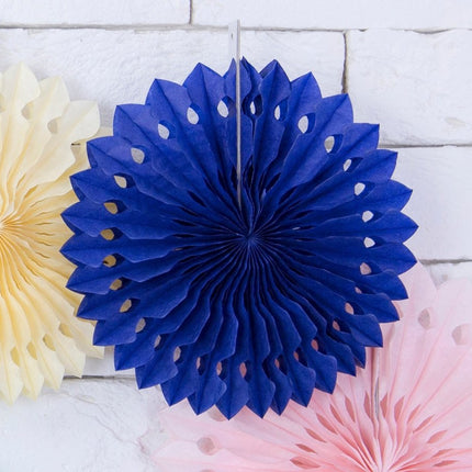 Donkerblauwe Papieren Waaiers 20cm 3st van Partydeco koop je bij Partywinkel