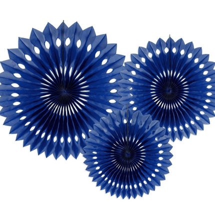 Donkerblauwe Papieren Waaiers 20cm 3st van Partydeco koop je bij Partywinkel