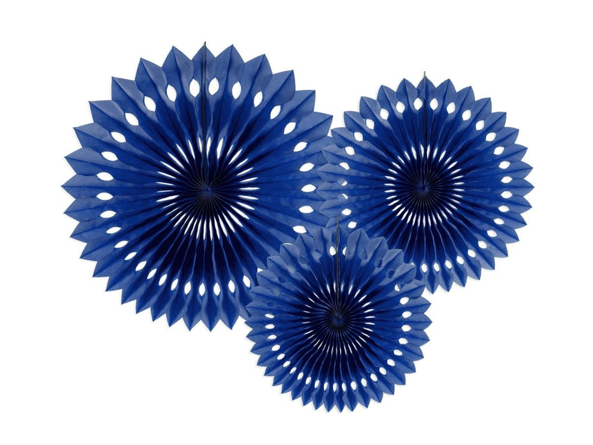 Donkerblauwe Papieren Waaiers 20cm 3st van Partydeco koop je bij Partywinkel