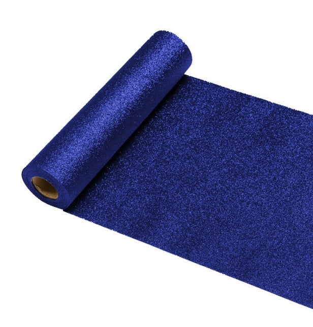Donkerblauwe Tafelloper Glitter 5m van CHAKS koop je bij Partywinkel