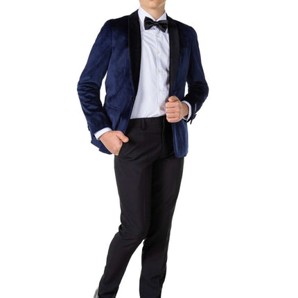 Donkerblauwe Velvet Blazer Jongen Tiener OppoSuits van OppoSuits koop je bij Partywinkel