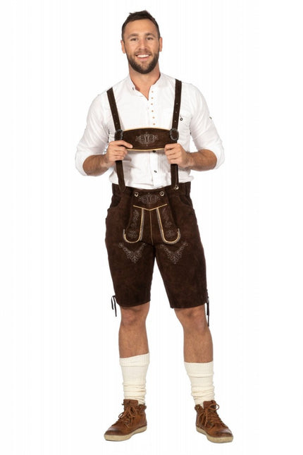 Donkerbruine Lederhose Heren Kort van Wilbers & Wilbers koop je bij Partywinkel
